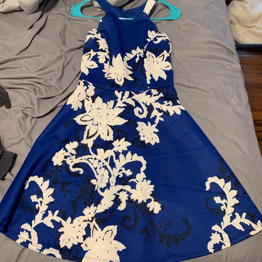small blue rixxi embroidered dress.